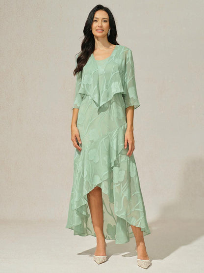 Floral Chiffon Evening Gown with Asymmetrical Hem