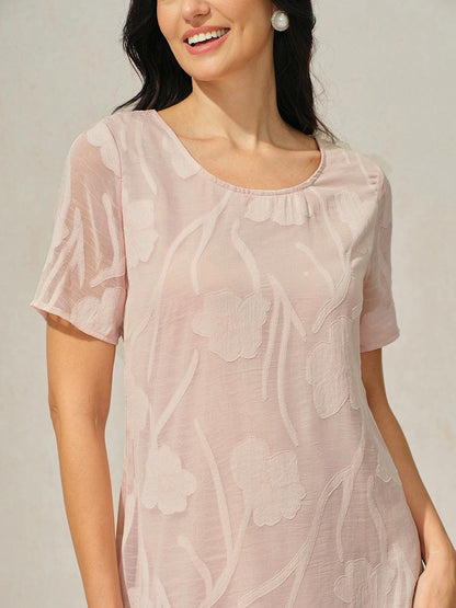 Floral Sheer Chiffon Knee-Length A Line Dress