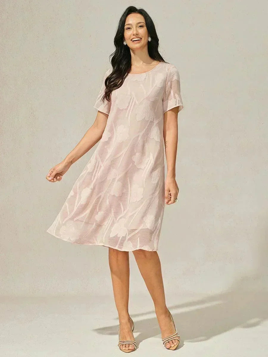 Floral Sheer Chiffon Knee-Length A Line Dress