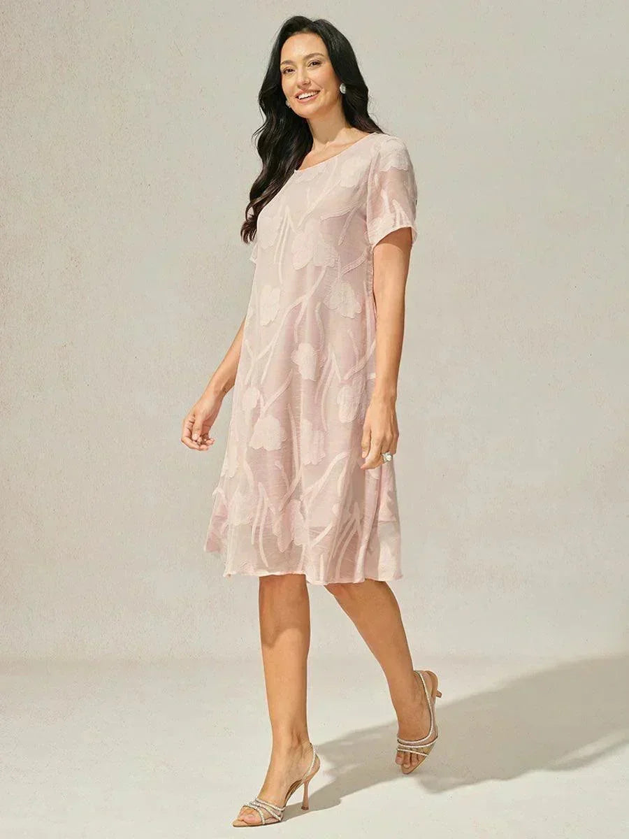 Floral Sheer Chiffon Knee-Length A Line Dress msglamor Floral Sheer Chiffon Knee-Length A Line Dress msglamor