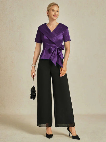 Elbow Sleeve Stretch Taffeta Blouse