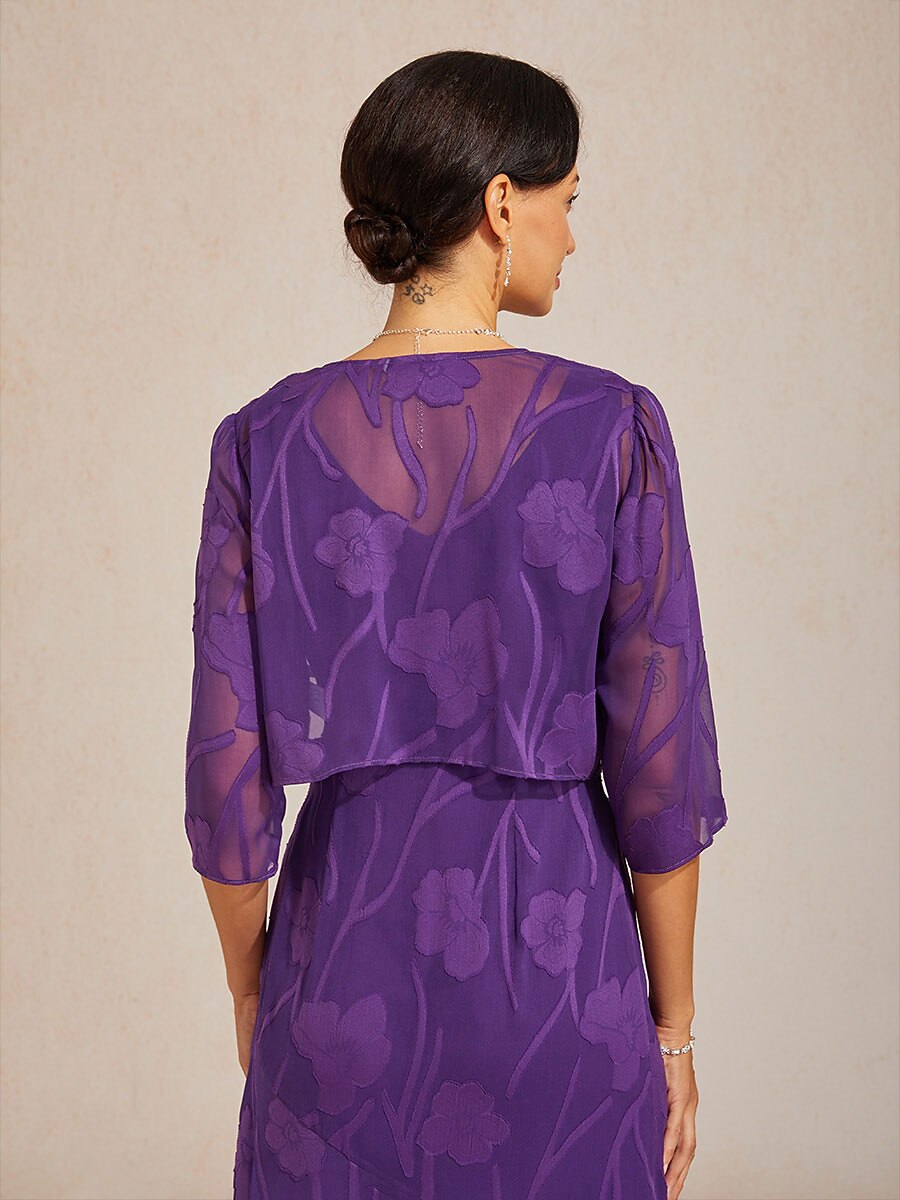 Floral Sheer Chiffon 3/4 Sleeve Shrug