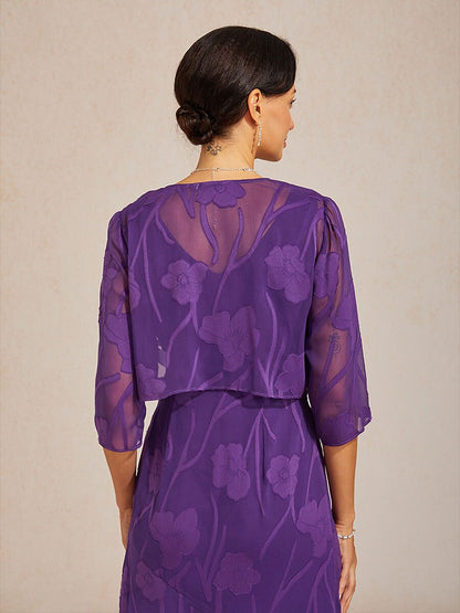 Floral Sheer Chiffon 3/4 Sleeve Shrug