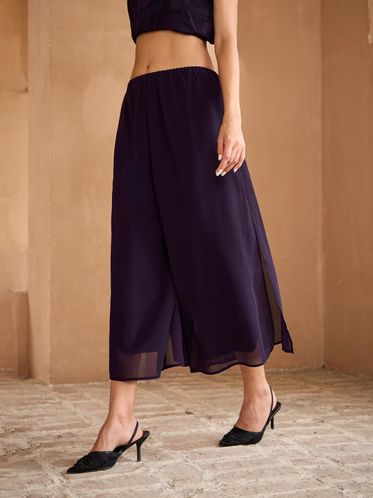 Cropped Length Wide Leg Pants