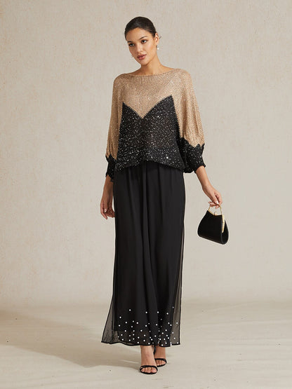 Sequin Colorblock Batwing Sweater