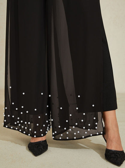 Pearl-embellished Wide Leg Pants