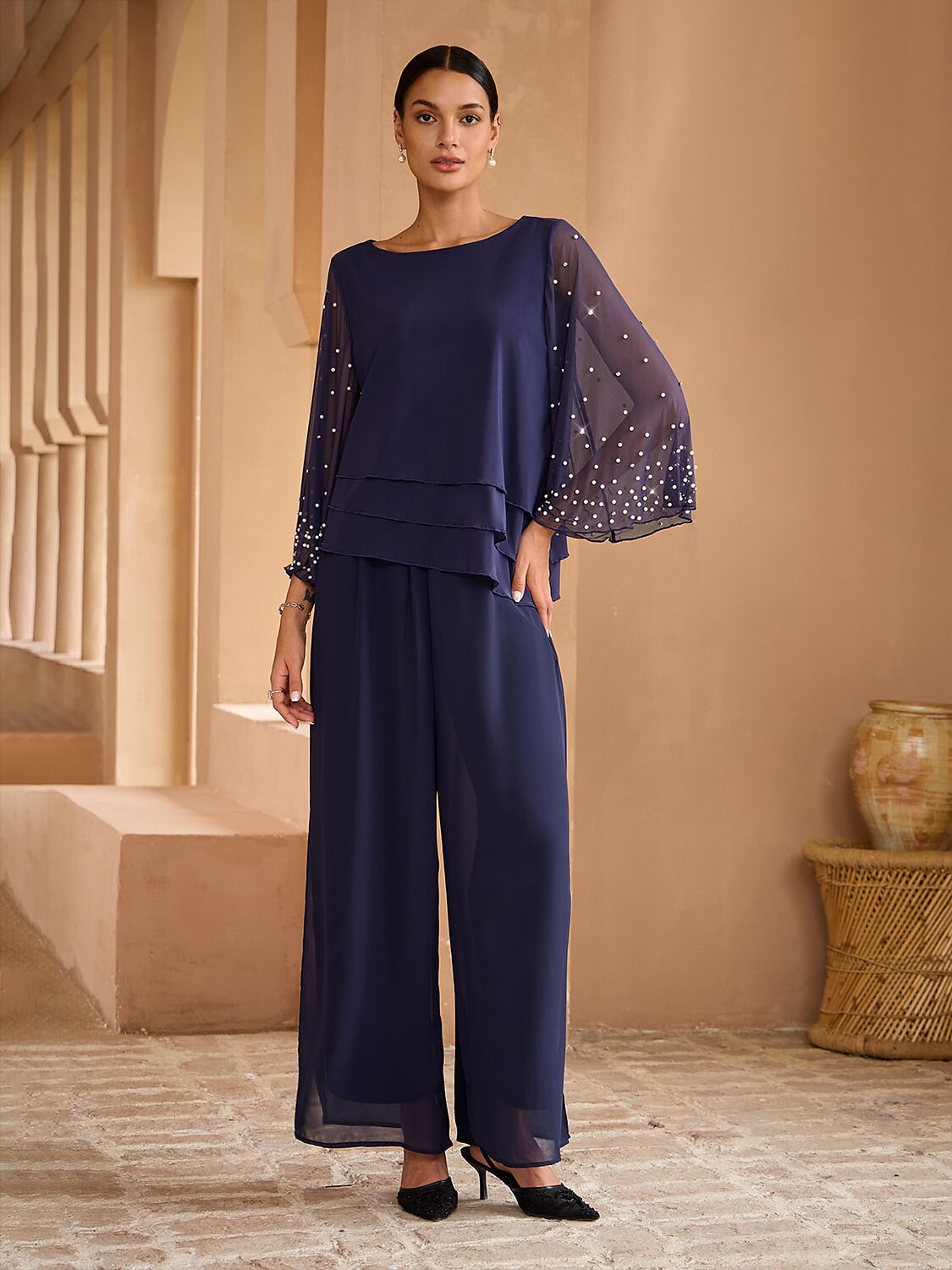 Beaded Layered Mesh Elegant Tops