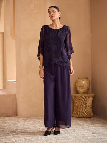 Sheer Floral Layered Chiffon Tops