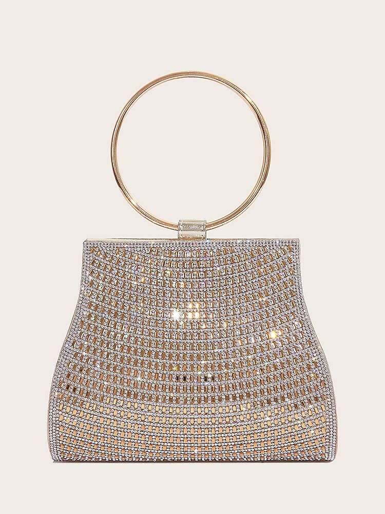 Pochette En Cristal À Poignée Anneau Doré C Sac Élégant