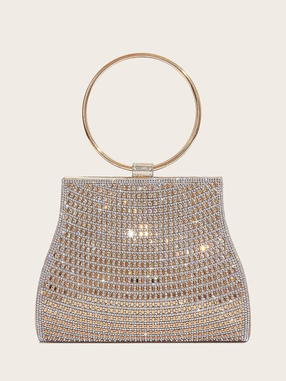 Pochette En Cristal À Poignée Anneau Doré C Sac Élégant