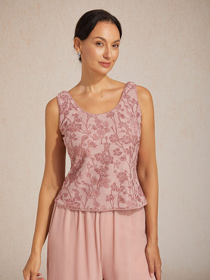 Floral Knit Jacquard Mandarin Collar Twinset