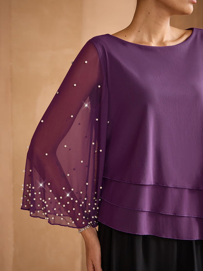 Beaded Layered Mesh Elegant Tops