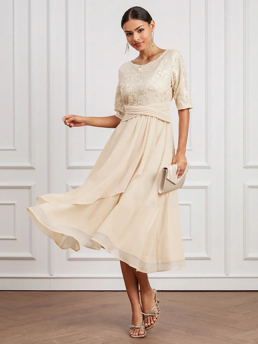 Chiffon Lace Midi Swing Dress