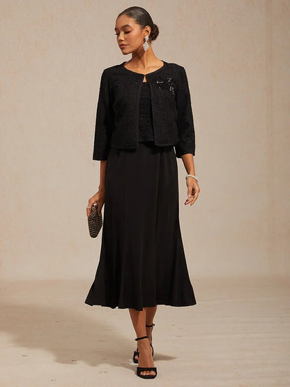 Sleeveless Square Neck Spring Dress with Tweed Bodice