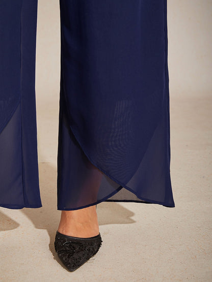 Straight Leg Mid Waist Layered Chiffon Pants