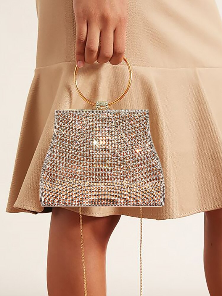 Pochette En Cristal À Poignée Anneau Doré C Sac Élégant
