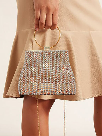 Pochette En Cristal À Poignée Anneau Doré C Sac Élégant