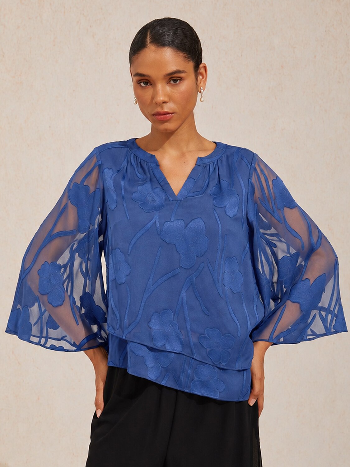 Notched Neck Floral Tops
