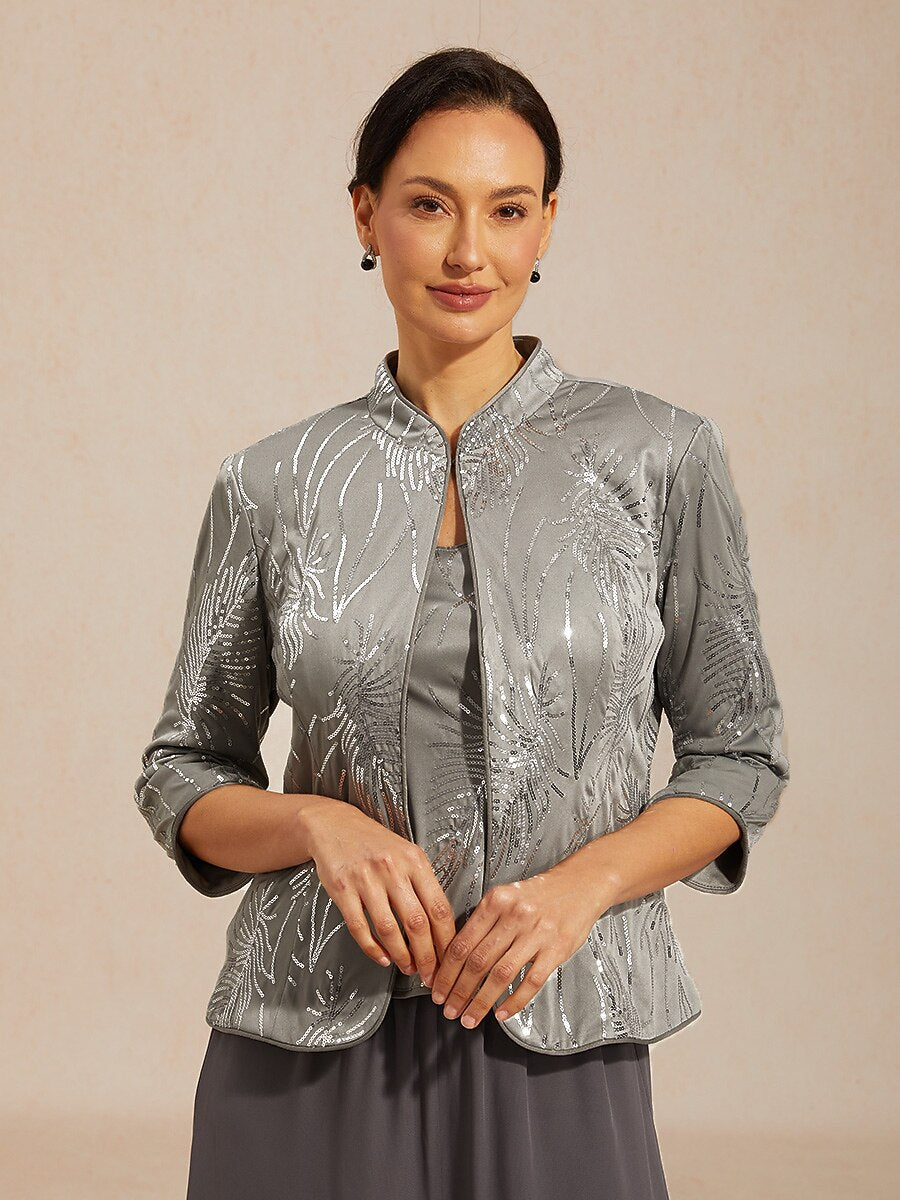 Elegant Mandarin Collar Sequin Twinset