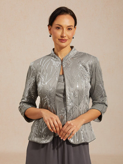 Elegant Mandarin Collar Sequin Twinset