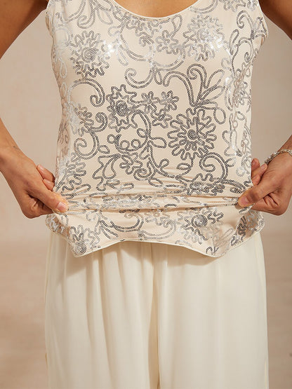 Elegantes Pailletten-Zweiteiler-Set mit Stehkragen