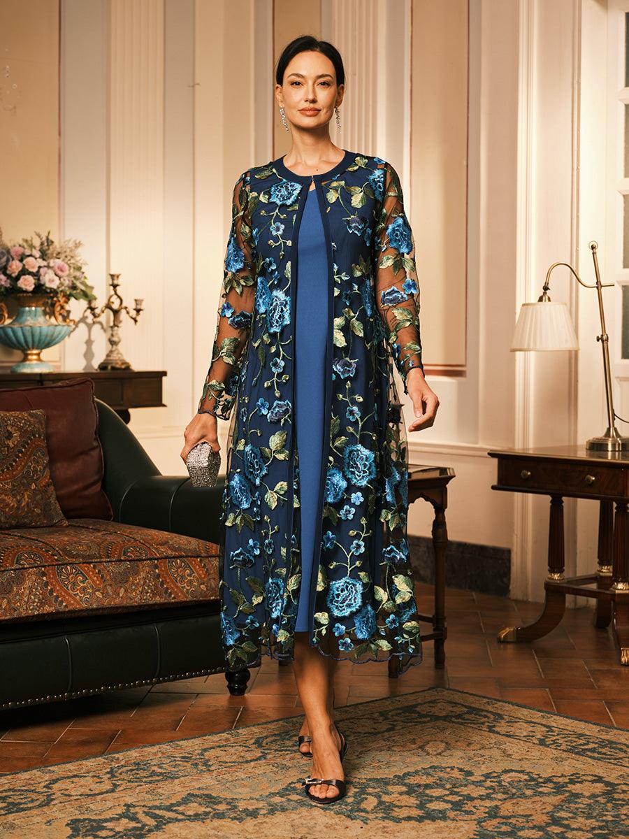 Mesh Lace Embroidered Floral Dress Set