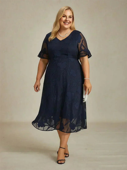 Rüschen-Spitzen-Maxikleid für große Größen