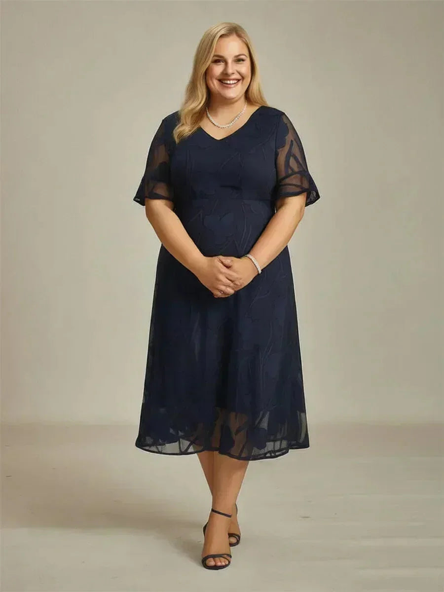 Rüschen Volant Spitze Maxikleid für Große Größen