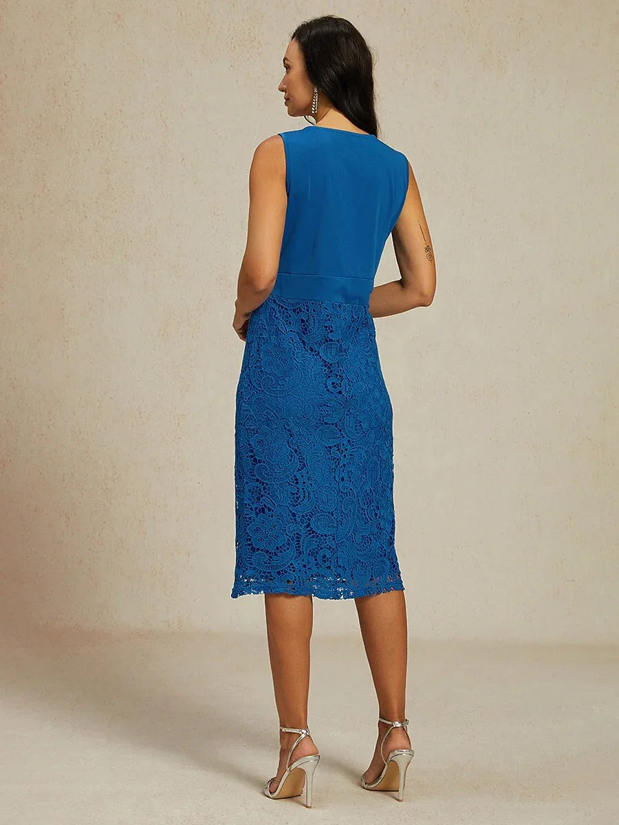 Lace Knee Length Dress With Sheer Chiffon Jacket