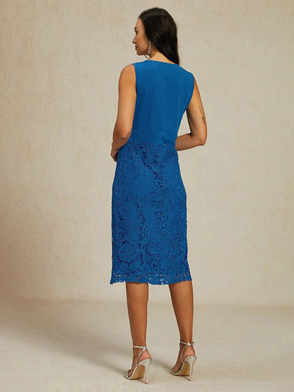 Lace Knee Length Dress With Sheer Chiffon Jacket