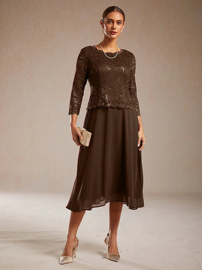 Elegantes knielanges Kleid aus Spitze und Chiffon