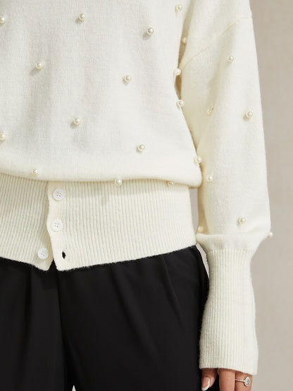 Pearl-embellished Turtle Neck Sweater