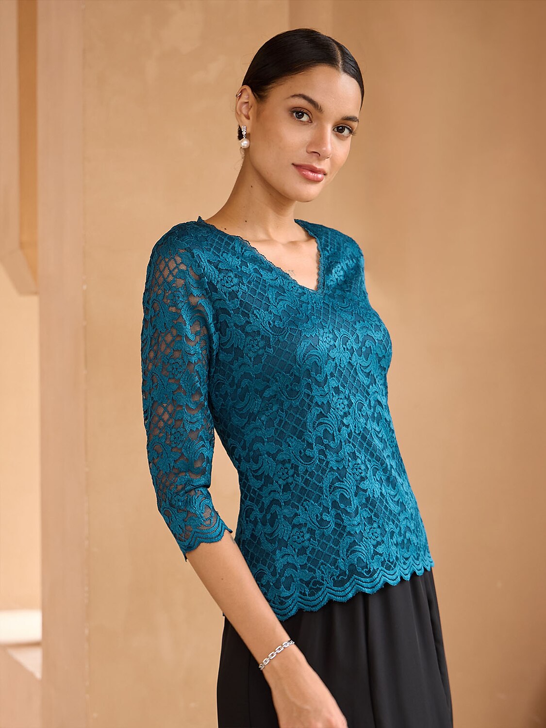 V-Neck Stretch Lace Top