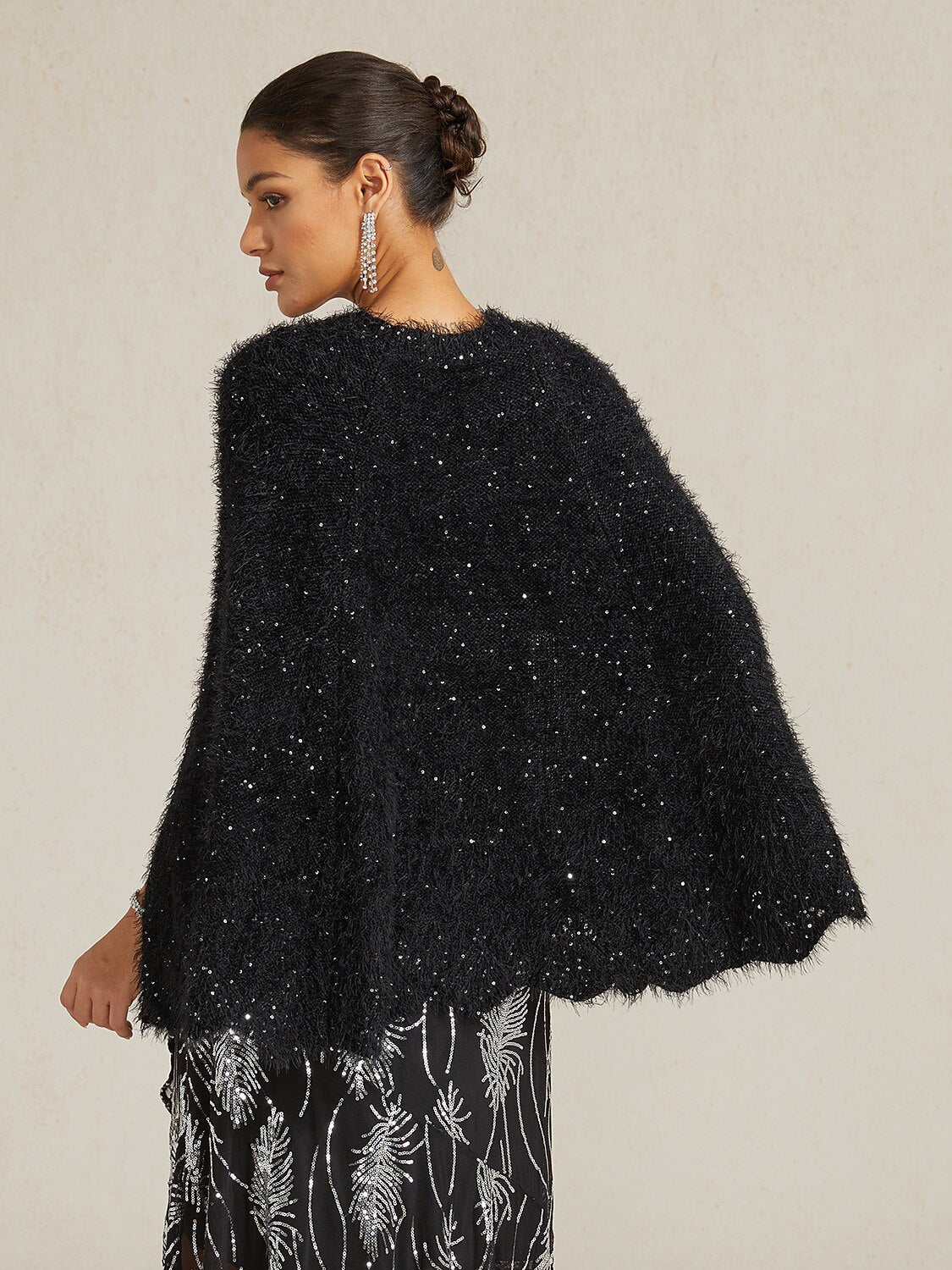 Sequin Knit Poncho Sweater