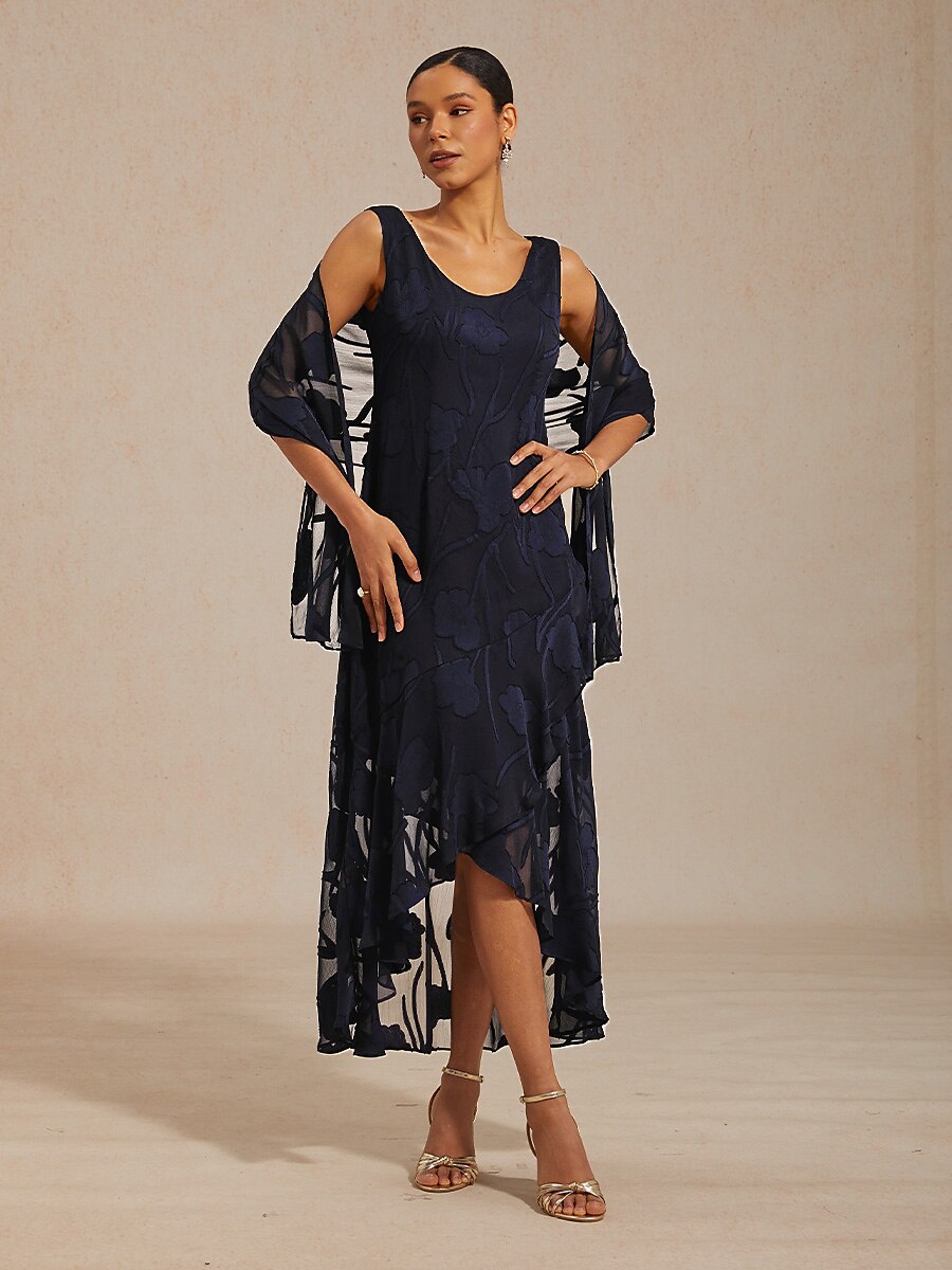 Floral Chiffon Evening Dress with Shawl