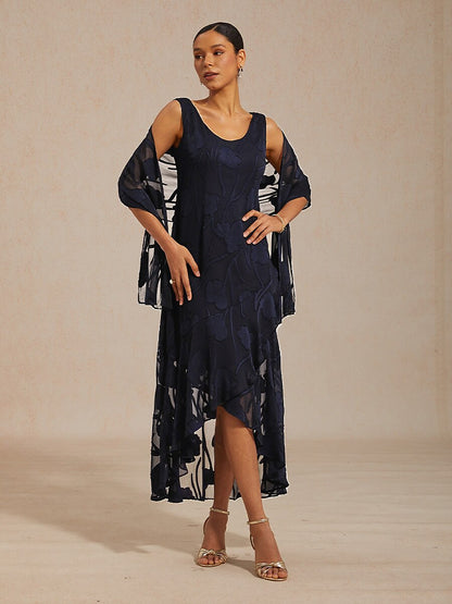 Floral Chiffon Evening Dress with Shawl
