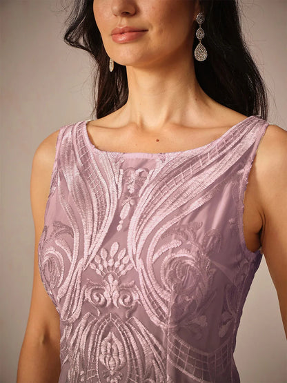 Embroidery Lace Boat Neck Sleeveless Dress