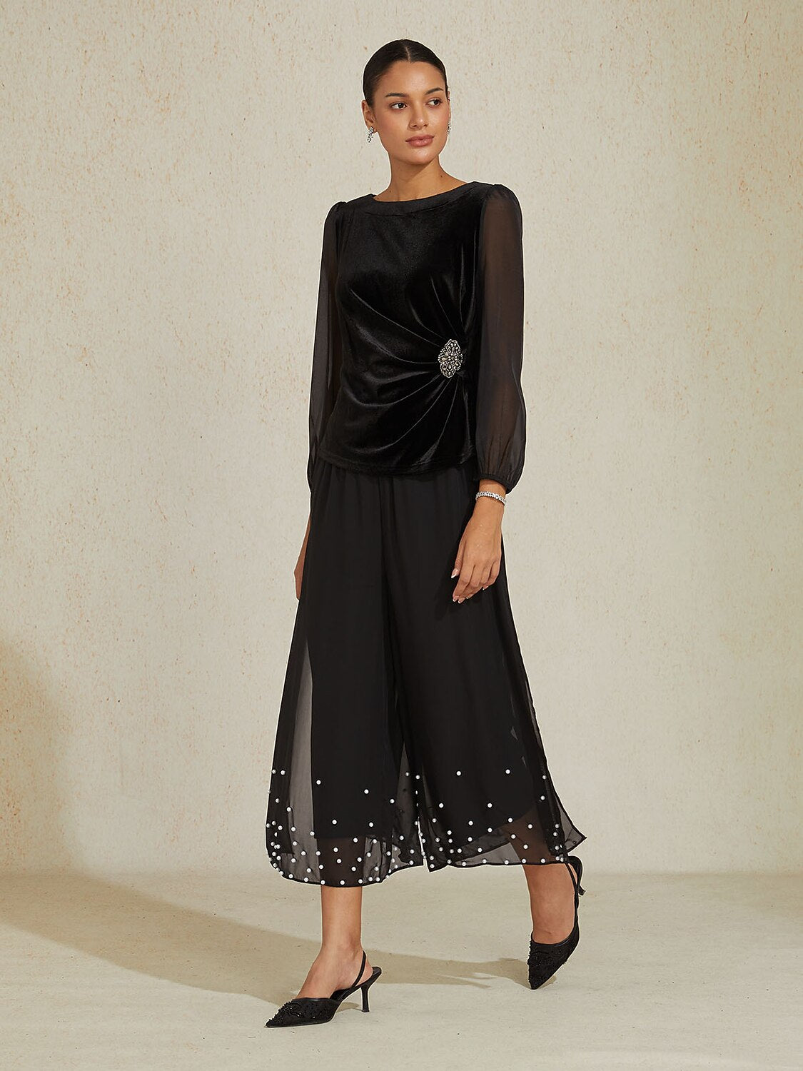 Cropped Pearl-embellished  Pants