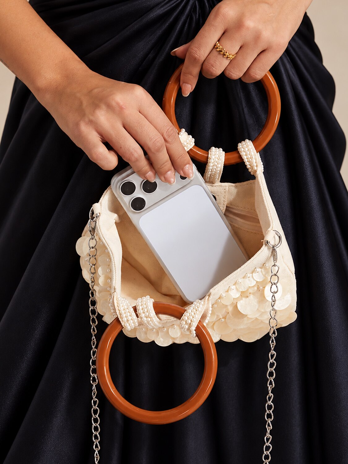 Pearl Shell Embellished Clutch Bag