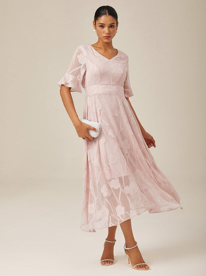 Ruffle Flutter Lace Maxi Dress