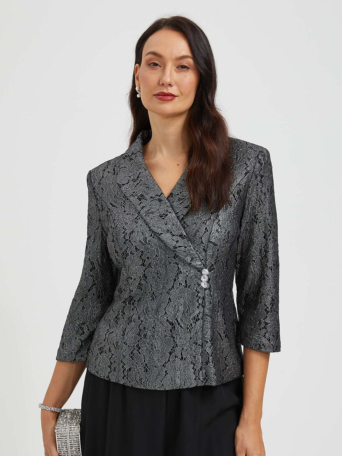 Lace Zipper Metallic Blouse