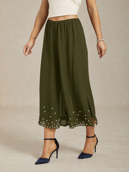 Cropped Pearl-embellished  Pants