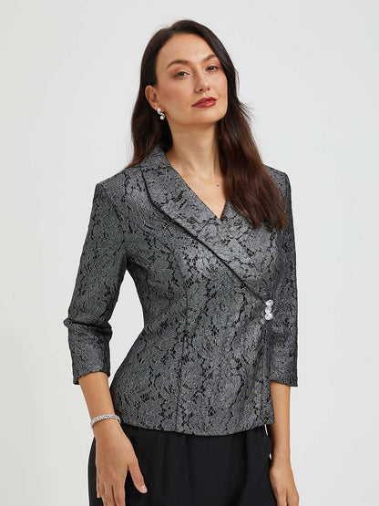 Lace Zipper Metallic Blouse