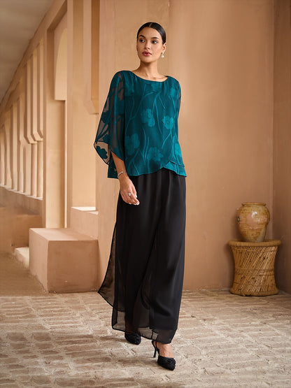 Sheer Floral Layered Chiffon Tops
