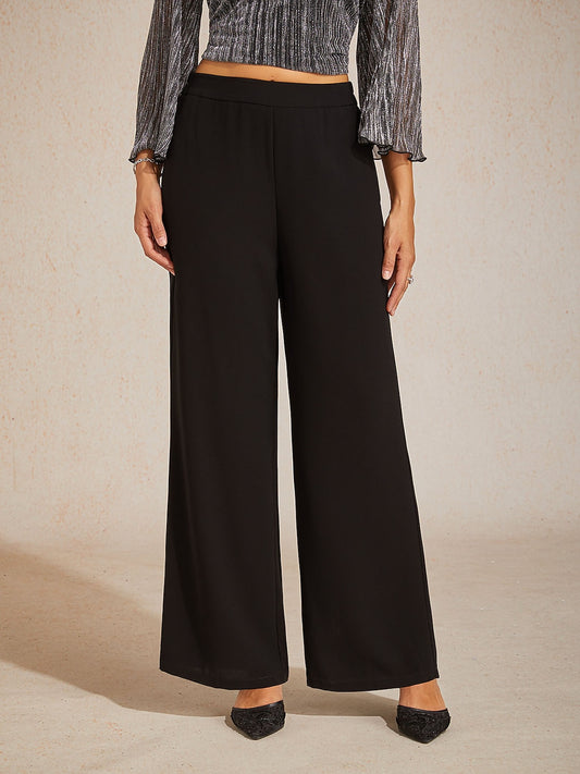 Mid-Rise Elastic Waist Wide-Leg Pants with Pockets