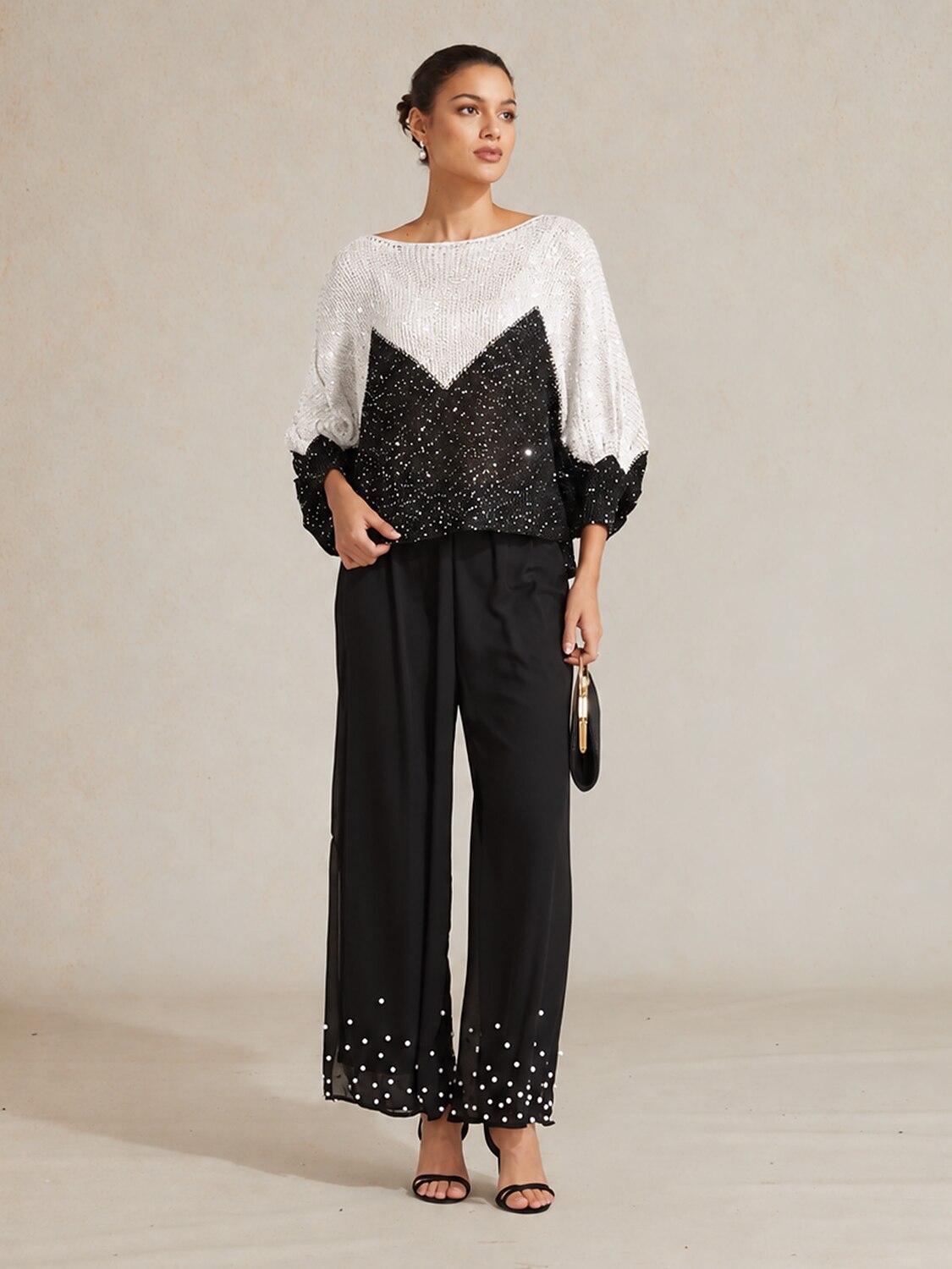 Sequin Colorblock Batwing Sweater