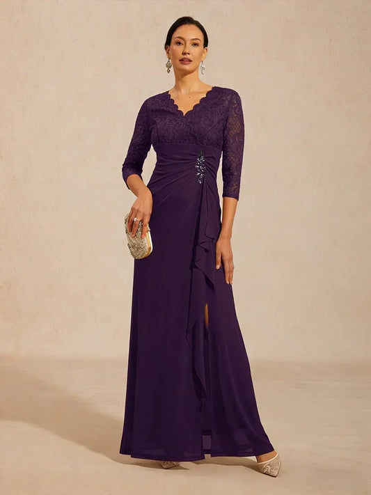 Lace A-Line Empire Waist Dress with Beaded Detail