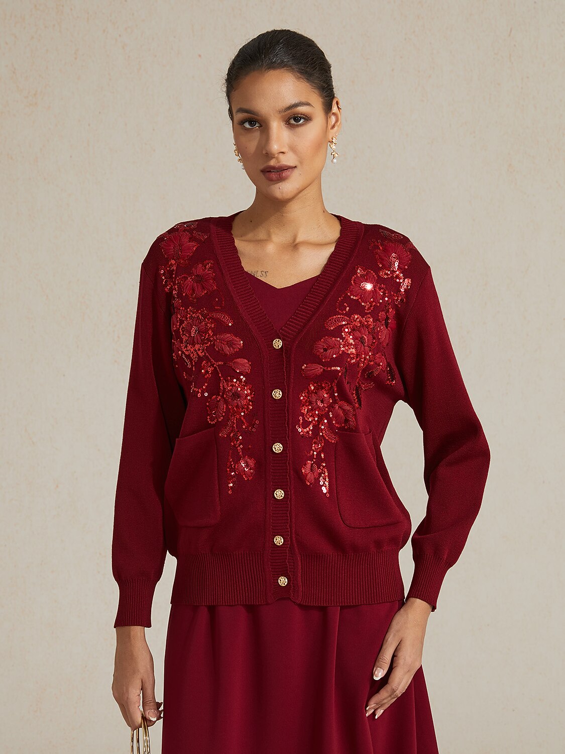 3D Rosette Sequin Knit Cardigan