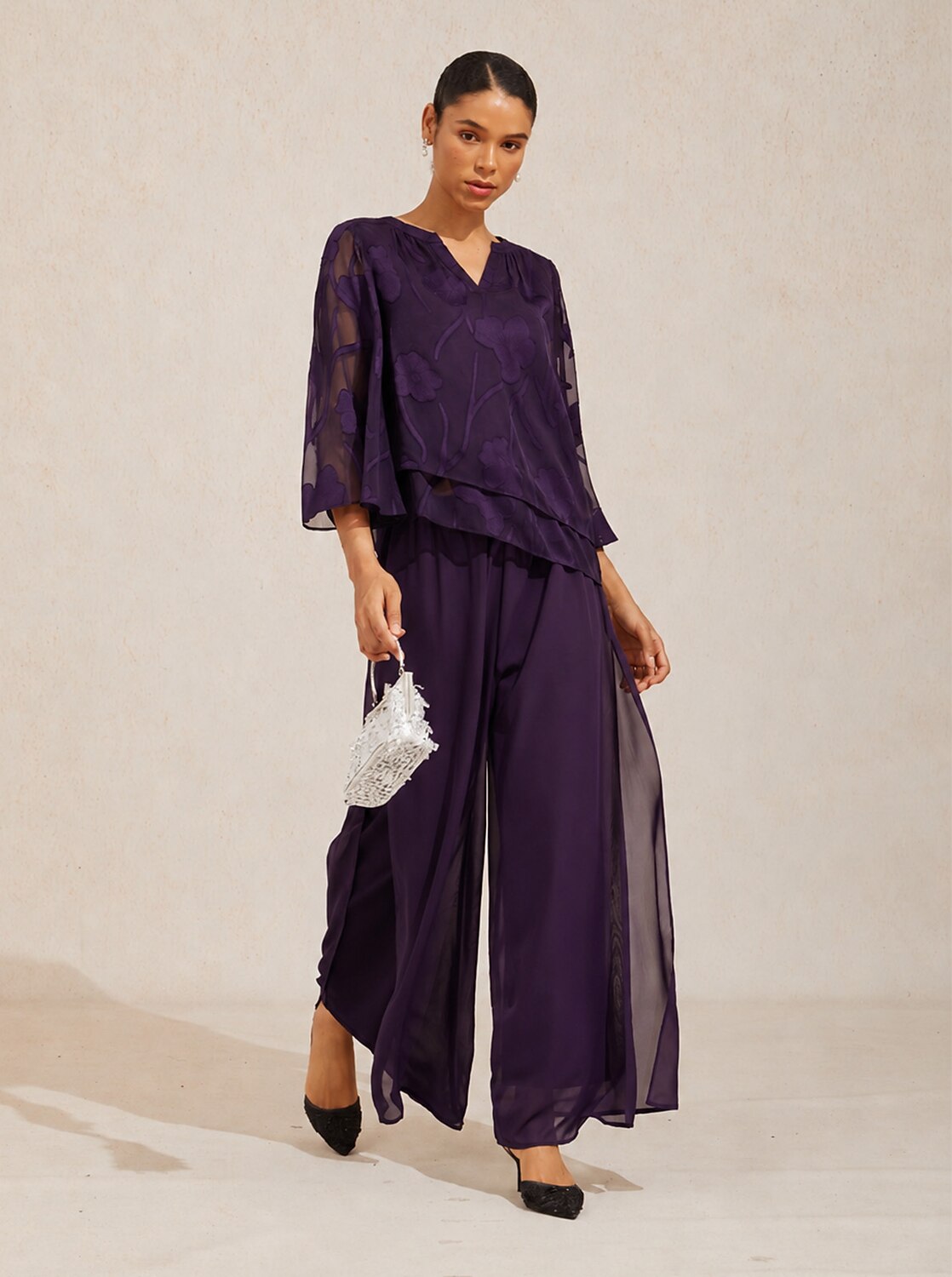 Notched Neck Floral Tops