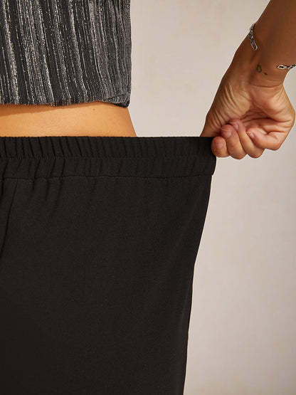 Mid-Rise Broek met Elastische Taille, Wijde Pijpen en Zakken
